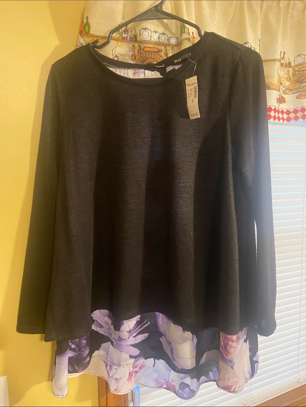 Roz and Ali Black Layered Floral-Hem Women's Top